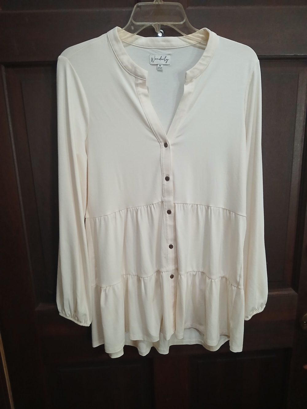 Wonderly Cream Button-Front Tiered Tunic Size M